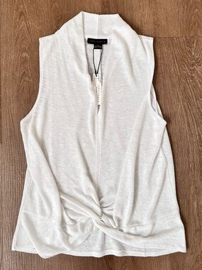 Sanctuary White V Neck Twist Tied Front Sleeveless Top Size Large